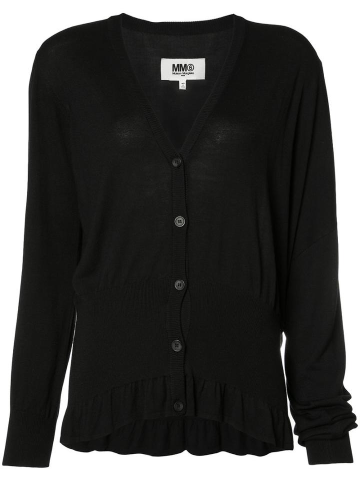Mm6 Maison Margiela Frill Button-down Blouse, Women's, Size: Medium, Black, Viscose