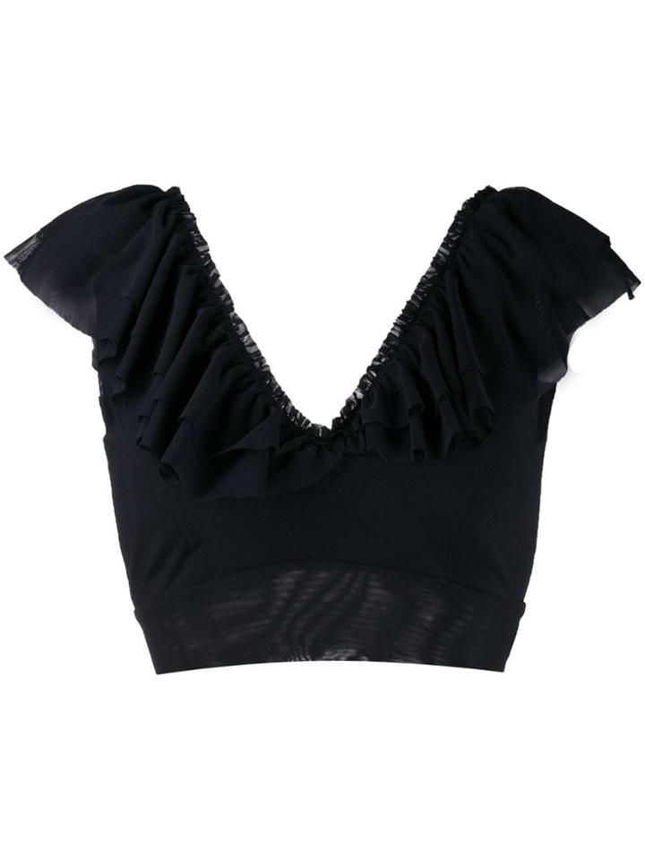 Fisico Ruffle Cropped Top - Black