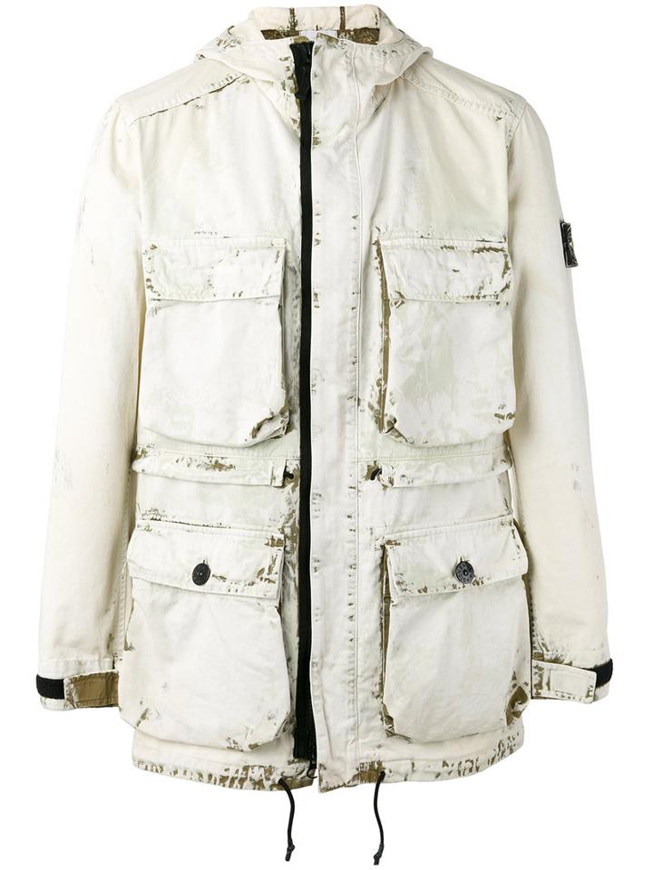 Stone Island Zip Up Hooded Jacket, Men's, Size: Large, White, Cotton