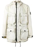 Stone Island Zip Up Hooded Jacket, Men's, Size: Large, White, Cotton