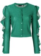 Love Moschino Ruffle Sleeve Sparkly Knit Cardigan - Green