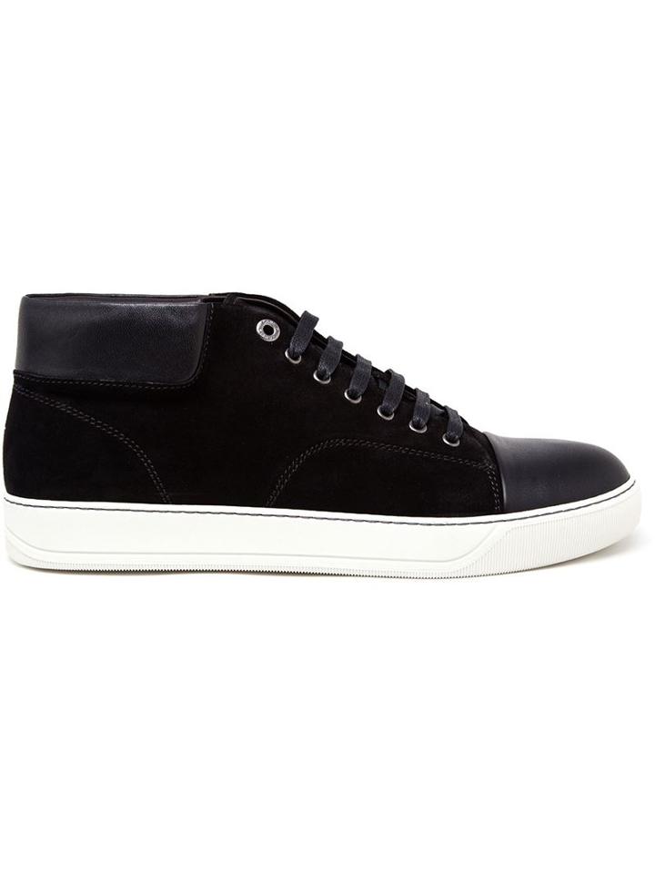 Lanvin Suede And Leather Mid-top Sneakers, Men's, Size: 8, Black, Calf Leather/rubber