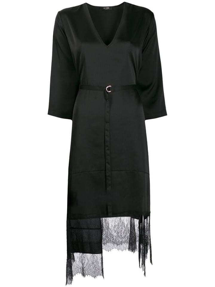 Twin-set Lace Hem Belted Dress - Black