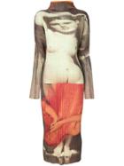Issey Miyake Vintage Portrait Print Pleated Dress - Yellow & Orange