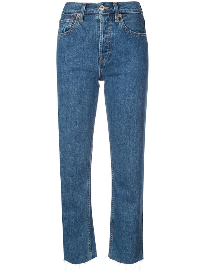 Re/done Cropped High Waisted Jeans - Blue