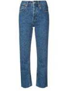 Re/done Cropped High Waisted Jeans - Blue