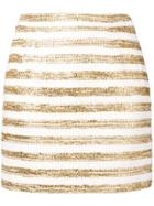 Alessandra Rich Sequin Stripe Mini Skirt - White