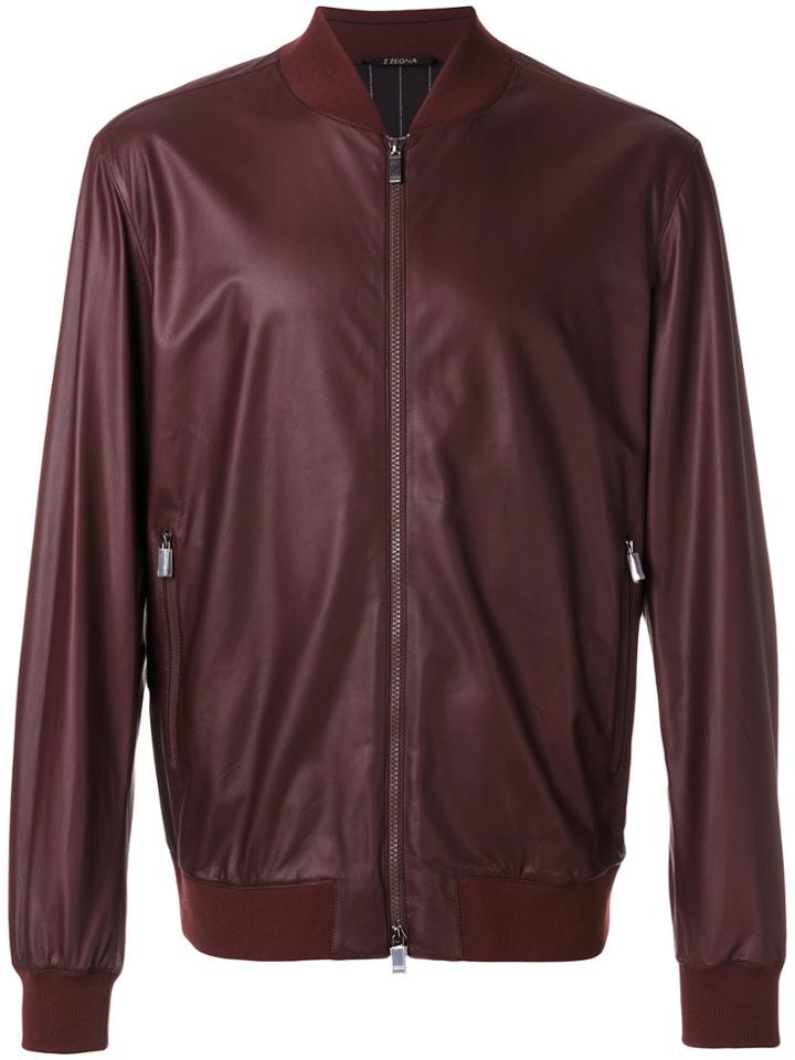 Ermenegildo Zegna Leather Bomber Jacket - Red