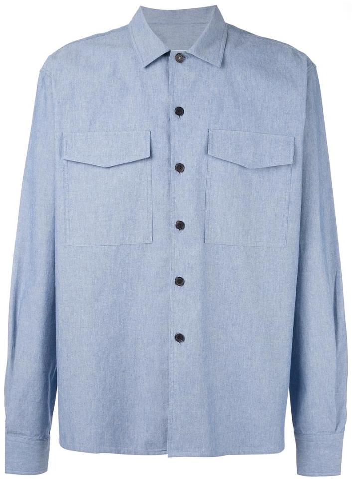Ami Alexandre Mattiussi Camp Collar Overshirt, Men's, Size: 38, Blue, Cotton