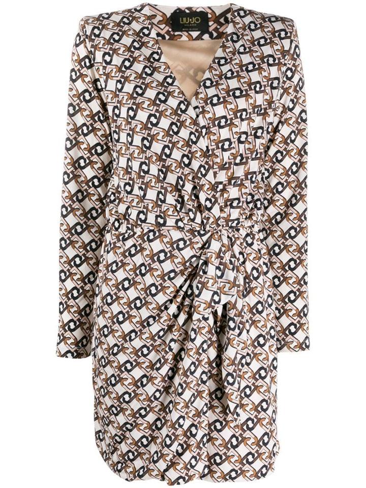 Liu Jo Logo Print Wrap Dress - Brown
