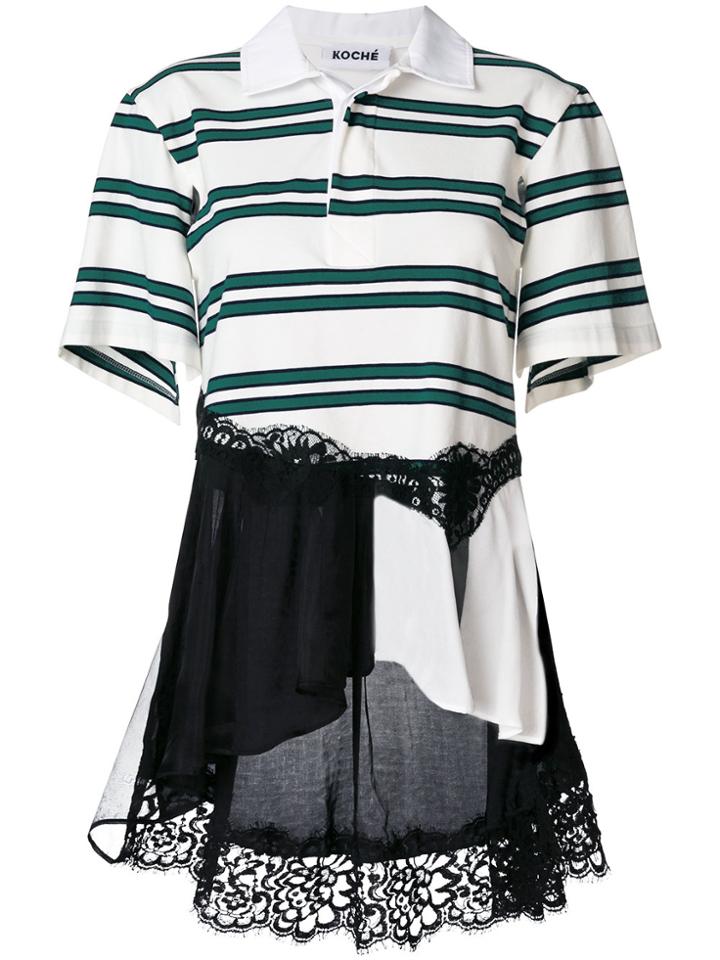 Koché Patchwork Striped Asymmetric Top - White