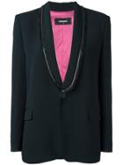 Dsquared2 Sequin Frayed Lapel Blazer, Women's, Size: 44, Black, Silk/polyester/spandex/elastane/glass