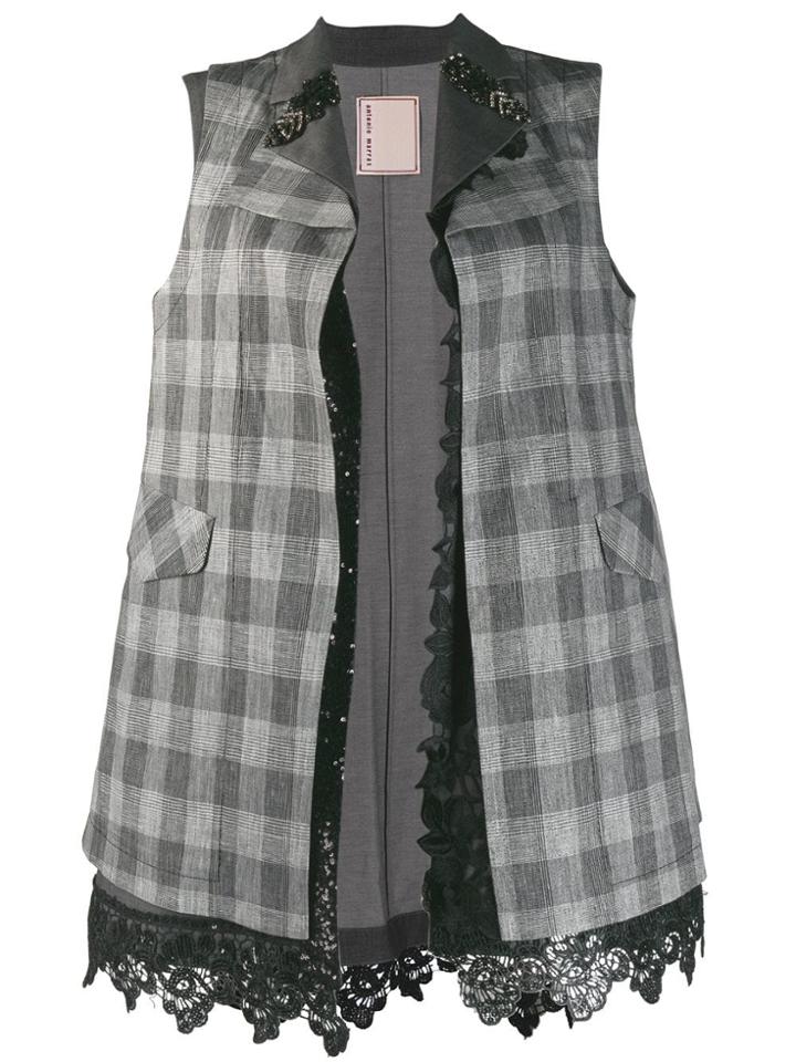 Antonio Marras Checked Lace Trim Waistcoat - Grey