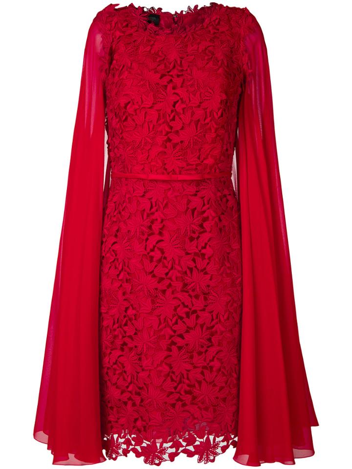 Giambattista Valli Floral Lace Cape Dress - Red