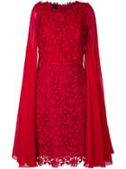 Giambattista Valli Floral Lace Cape Dress - Red
