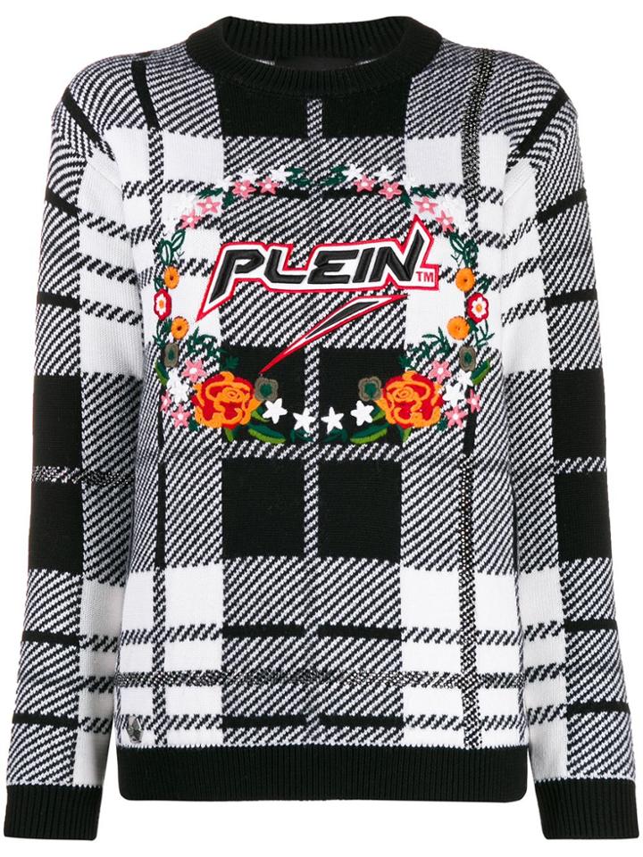 Philipp Plein Checked Knitted Jumper - White