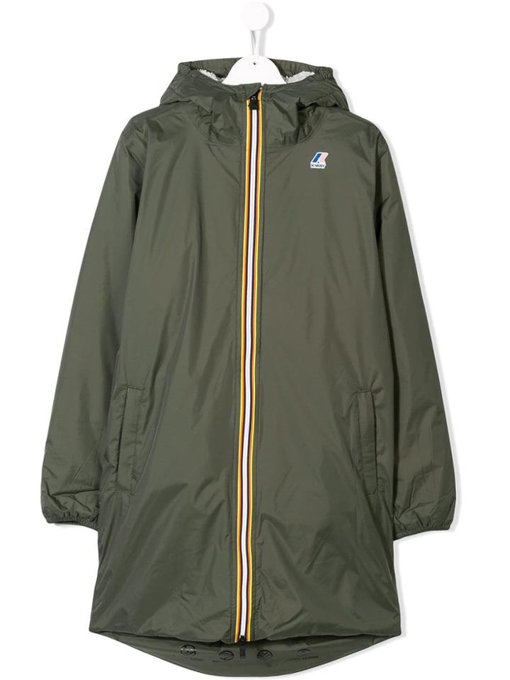 K Way Kids Long Zipped Bomber Jacket - Green