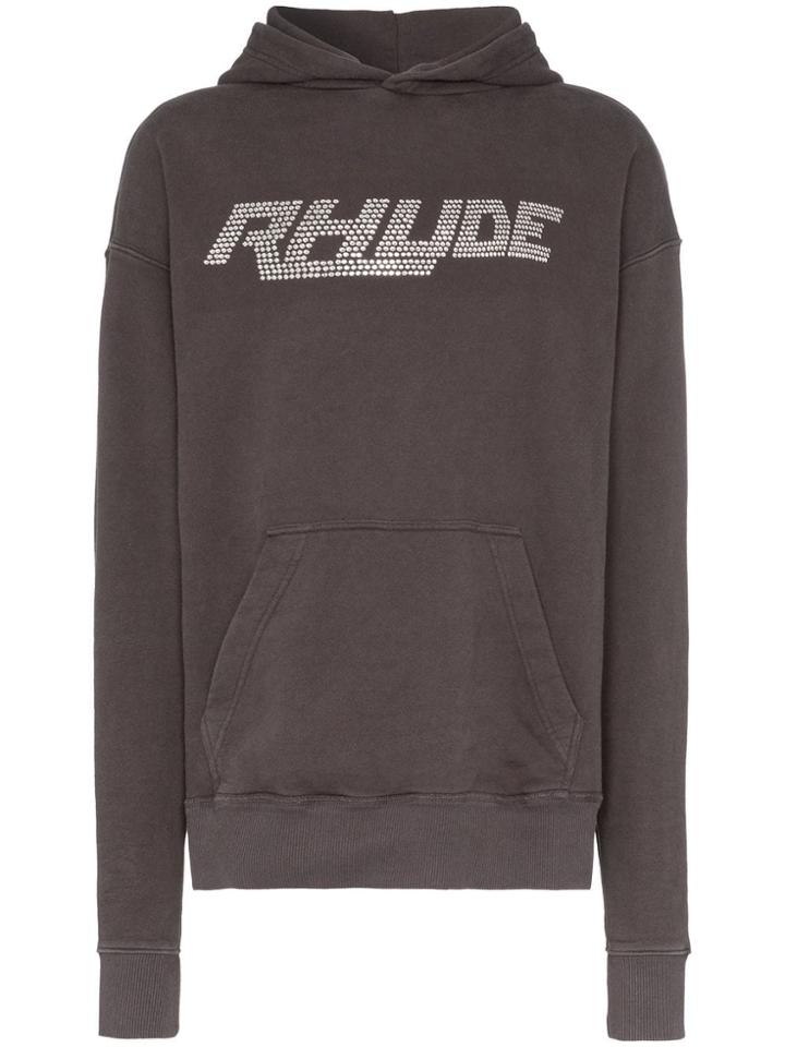 Rhude Swarovski Crystal Embellished Logo Cotton Hoodie - Black