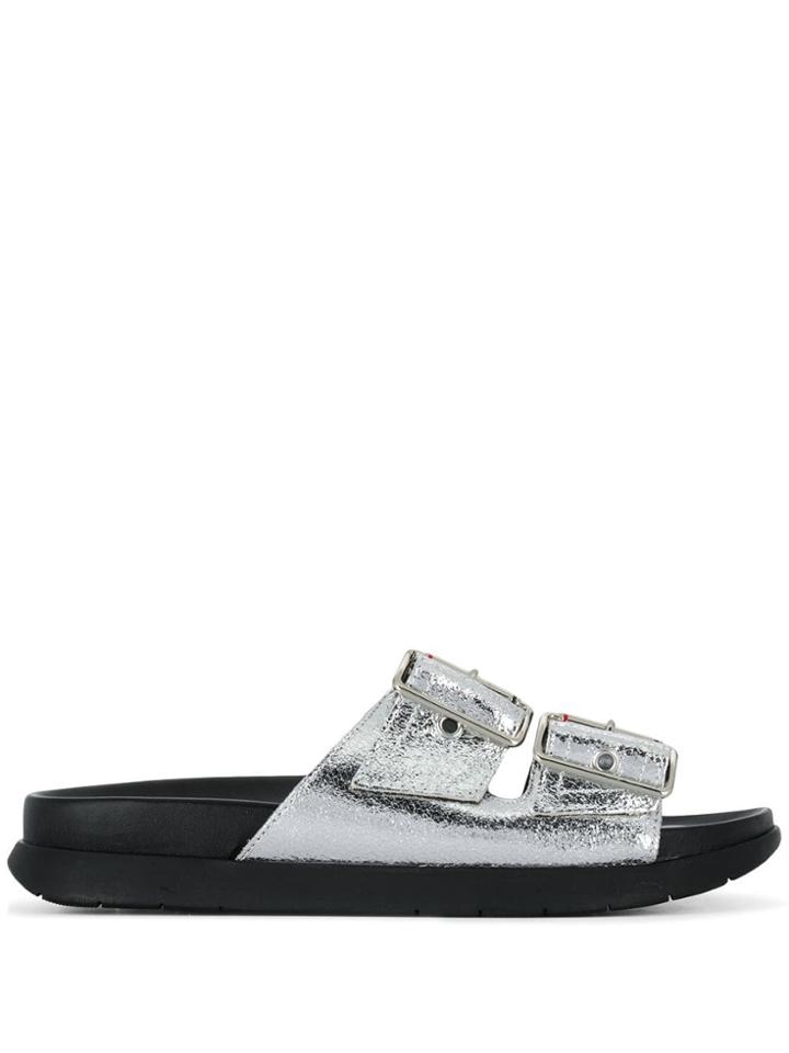 Tommy Hilfiger Buckled Sliders - Silver