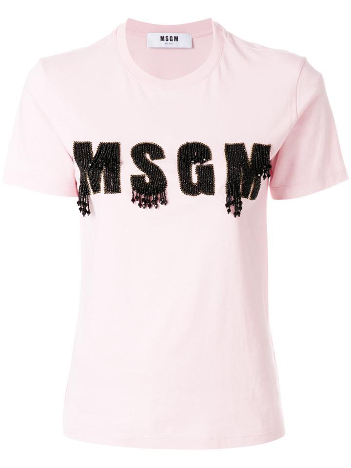 Msgm Beaded Logo Detail T-shirt - Pink & Purple