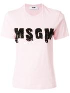 Msgm Beaded Logo Detail T-shirt - Pink & Purple