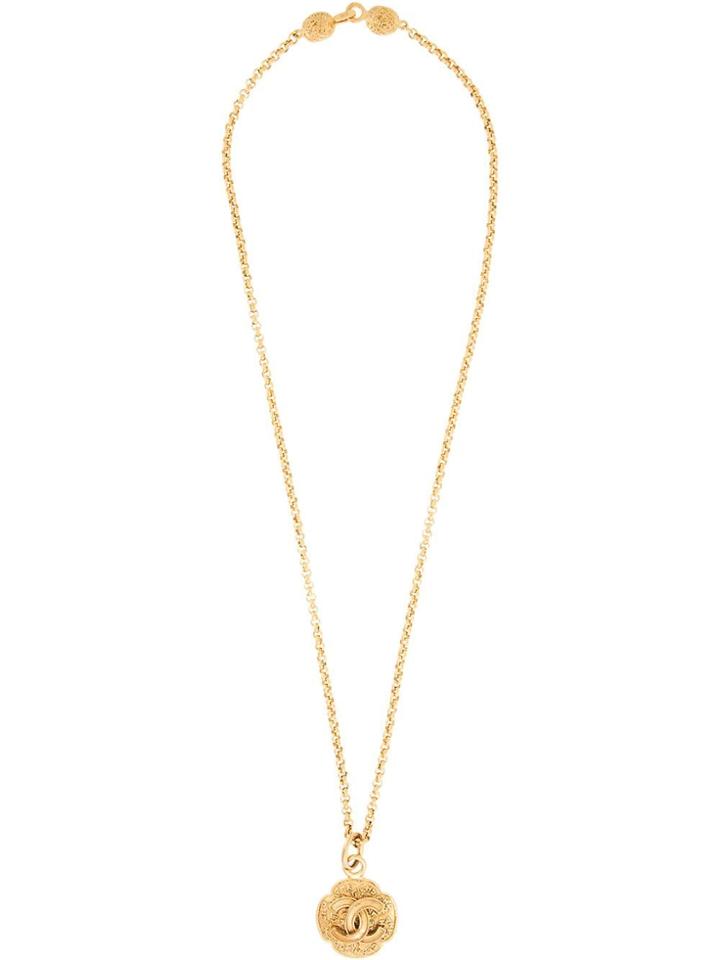 Chanel Vintage Branded Medallion Long Necklace - Metallic