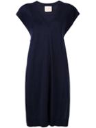 Erika Cavallini V-neck Side Slits Dress, Women's, Size: Medium, Blue, Virgin Wool