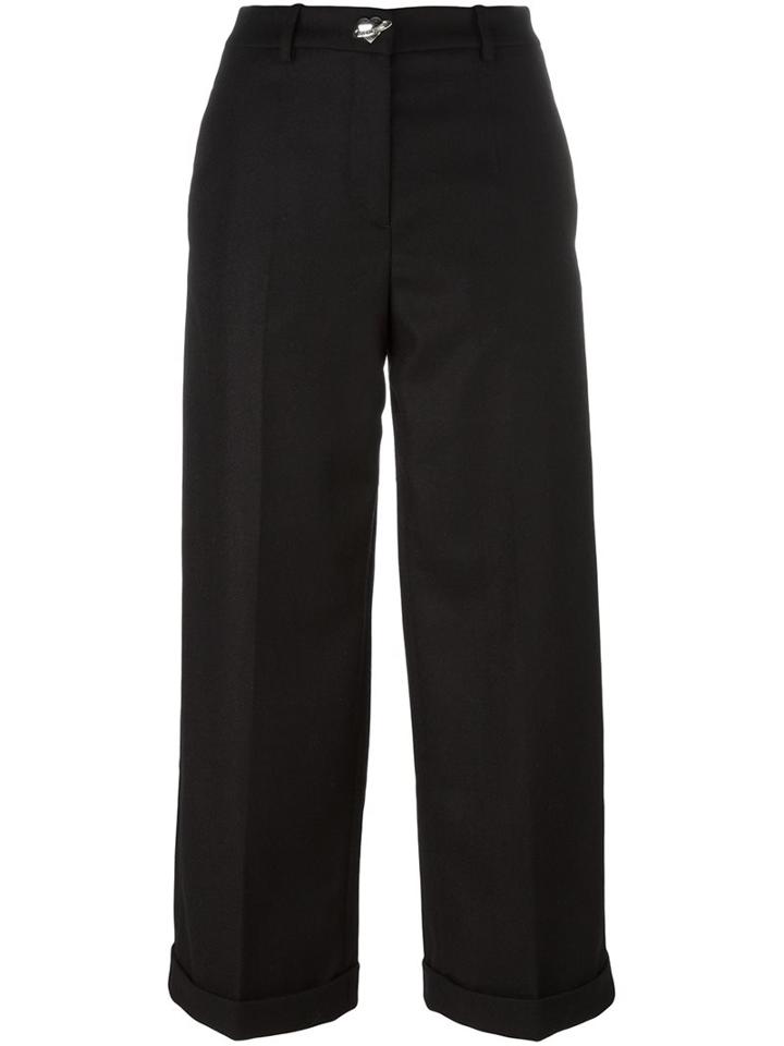 Love Moschino Wide Leg Cropped Trousers, Women's, Size: 44, Black, Polyamide/acetate/viscose/wool
