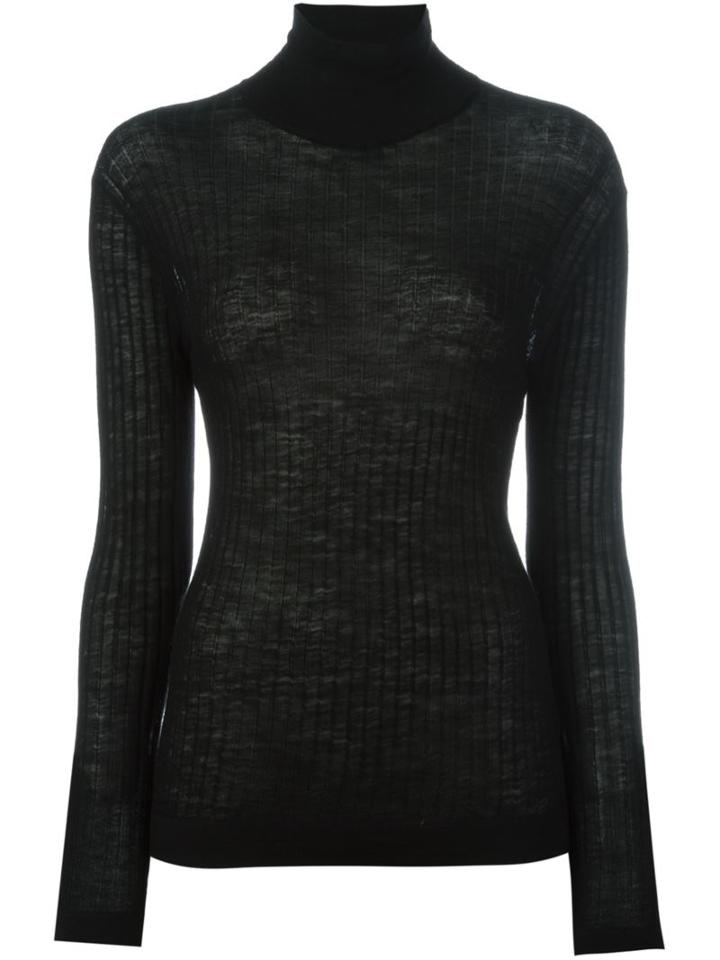Dkny Sheer Roll Neck Jumper, Women's, Size: Large, Black, Wool/alpaca