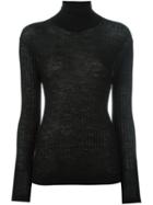 Dkny Sheer Roll Neck Jumper, Women's, Size: Large, Black, Wool/alpaca