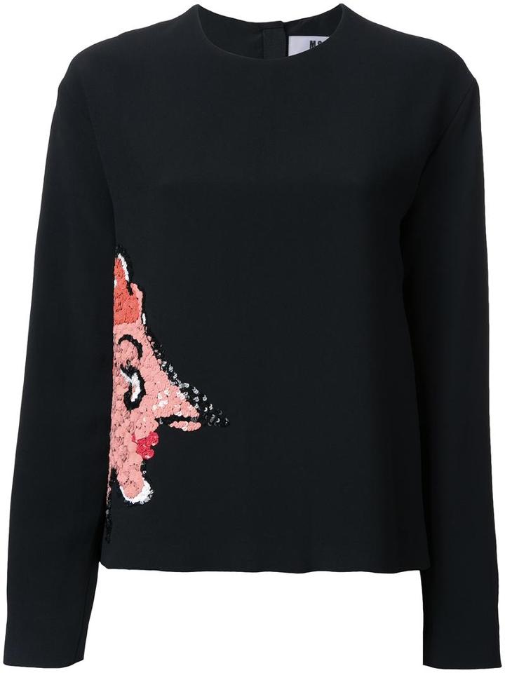 Msgm Sequinned Face Blouse, Women's, Size: 40, Black, Acetate/viscose