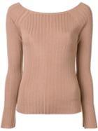 Estnation - Ribbed Boat Neck Sweater - Women - Rayon/lyocell/silk - 38, Pink/purple, Rayon/lyocell/silk