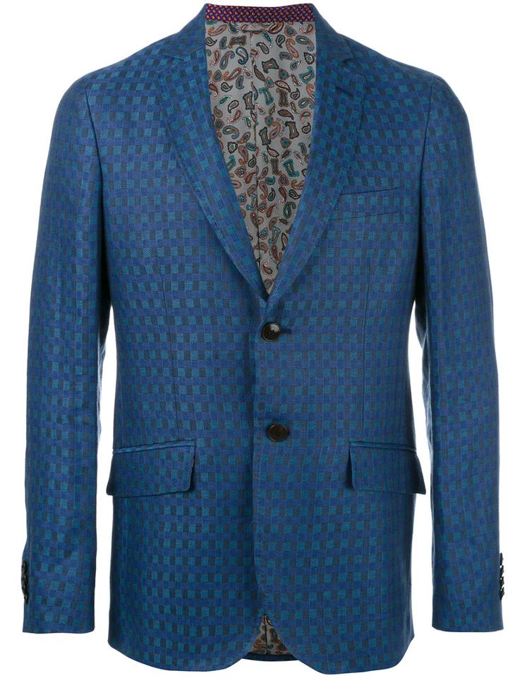 Etro Minerva Blazer, Men's, Size: 50, Blue, Silk/cupro/linen/flax
