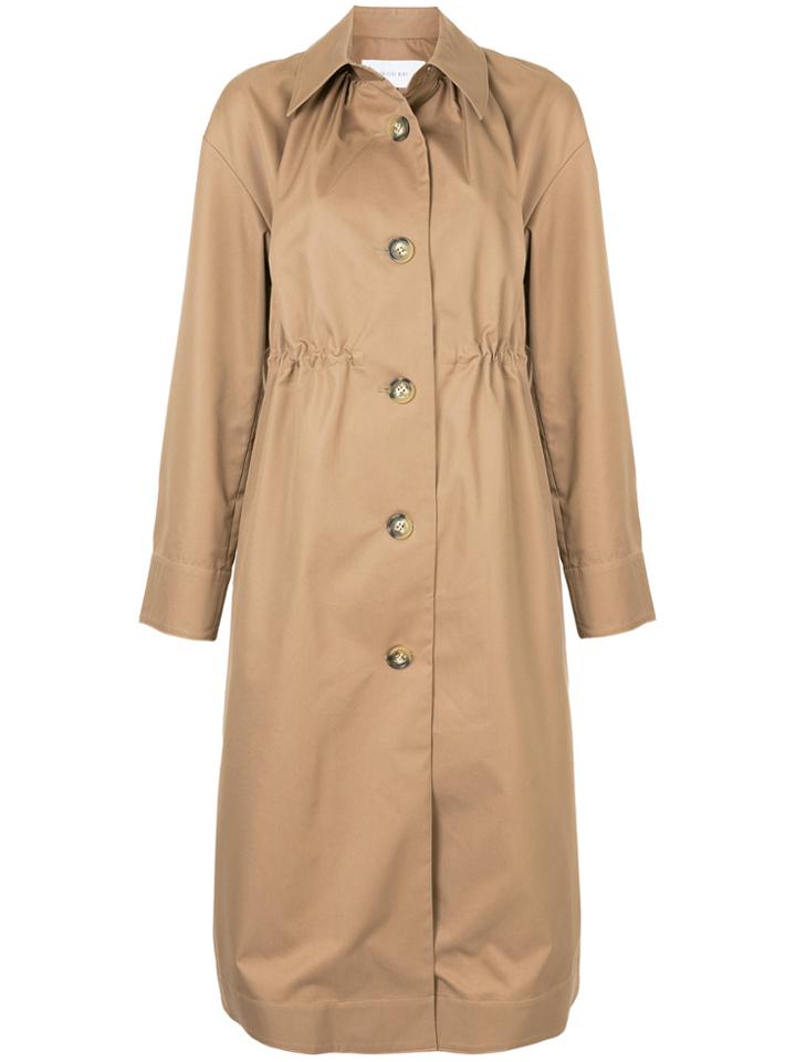 Le Ciel Bleu Drawstring Waist Double Breasted Coat - Brown