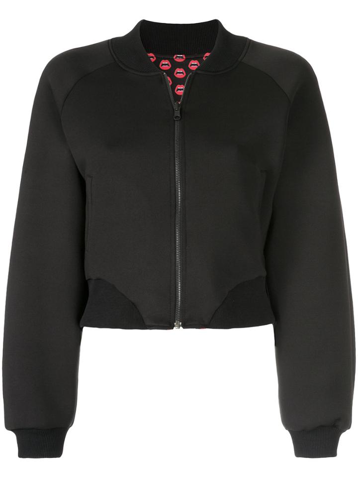 Yazbukey Printed Back Cropped Bomber Jacket - Black
