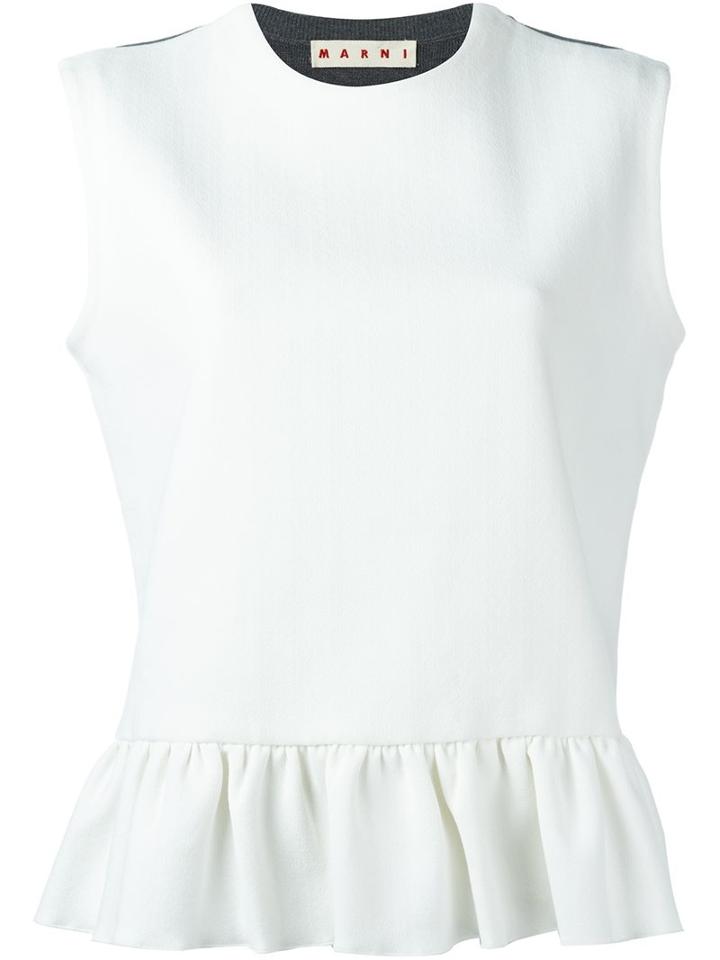 Marni Front Ruffled Hem Tank Top, Women's, Size: 40, White, Cotton/nylon/spandex/elastane/virgin Wool
