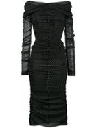 Dolce & Gabbana Off Shoulder Ruched Polka Dot Dress - Black