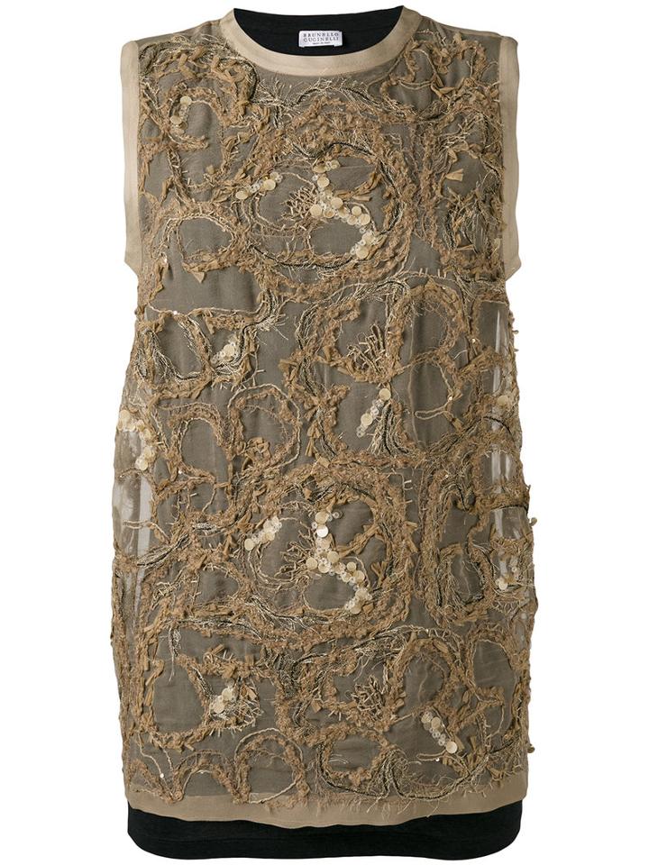 Brunello Cucinelli - Textured Tank Top - Women - Silk/cotton - S, Women's, Nude/neutrals, Silk/cotton