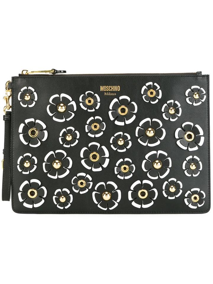 Moschino Flower Power Clutch, Women's, Black, Leather