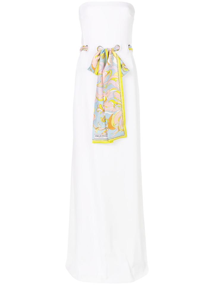Emilio Pucci Scarf Belted Strapless Gown - White