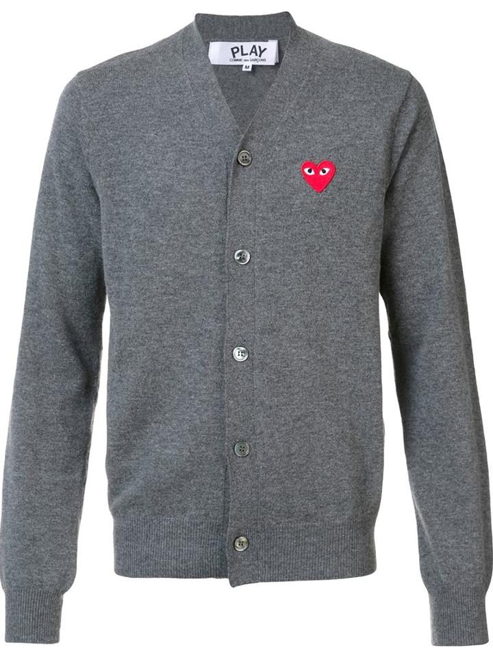 Comme Des Garçons Play Embroidered Heart Cardigan, Men's, Size: Xl, Grey, Wool
