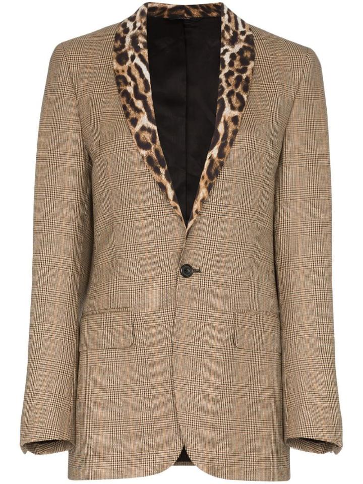 R13 Leopard-print Lapel Check Blazer - Brown