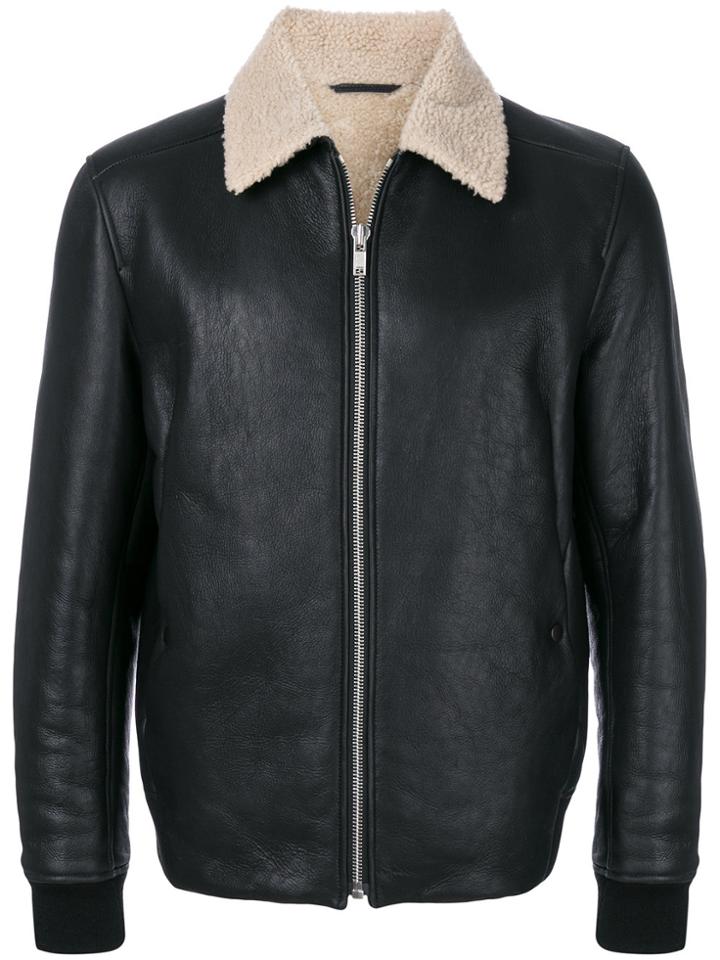 Theory Contrast Collar Shearling Jacket - Black