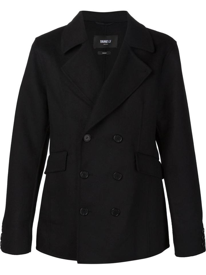 Yang Li Classic Peacoat, Men's, Size: 48, Black, Virgin Wool
