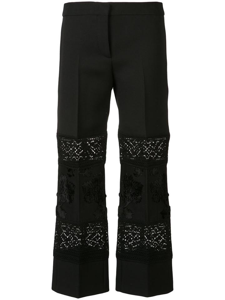 Alexander Mcqueen - Embroidered Cropped Trousers - Women - Silk/wool - 40, Women's, Black, Silk/wool