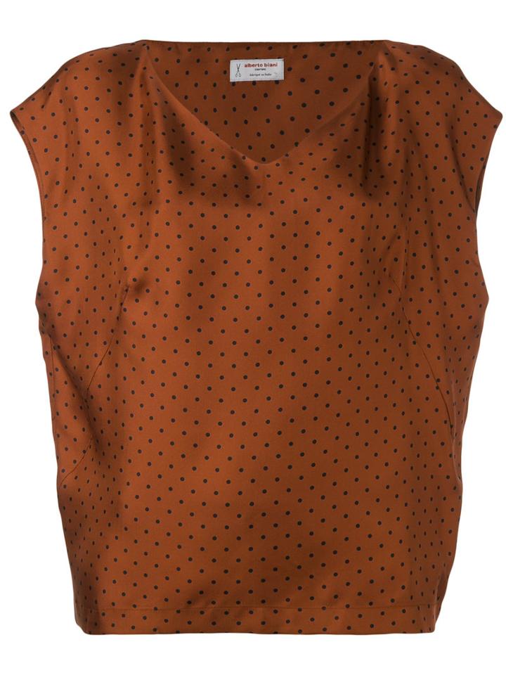 Alberto Biani - V-neck Spot Blouse - Women - Silk - 42, Brown, Silk