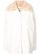 Ganni Faux Fur Collar Coat - White