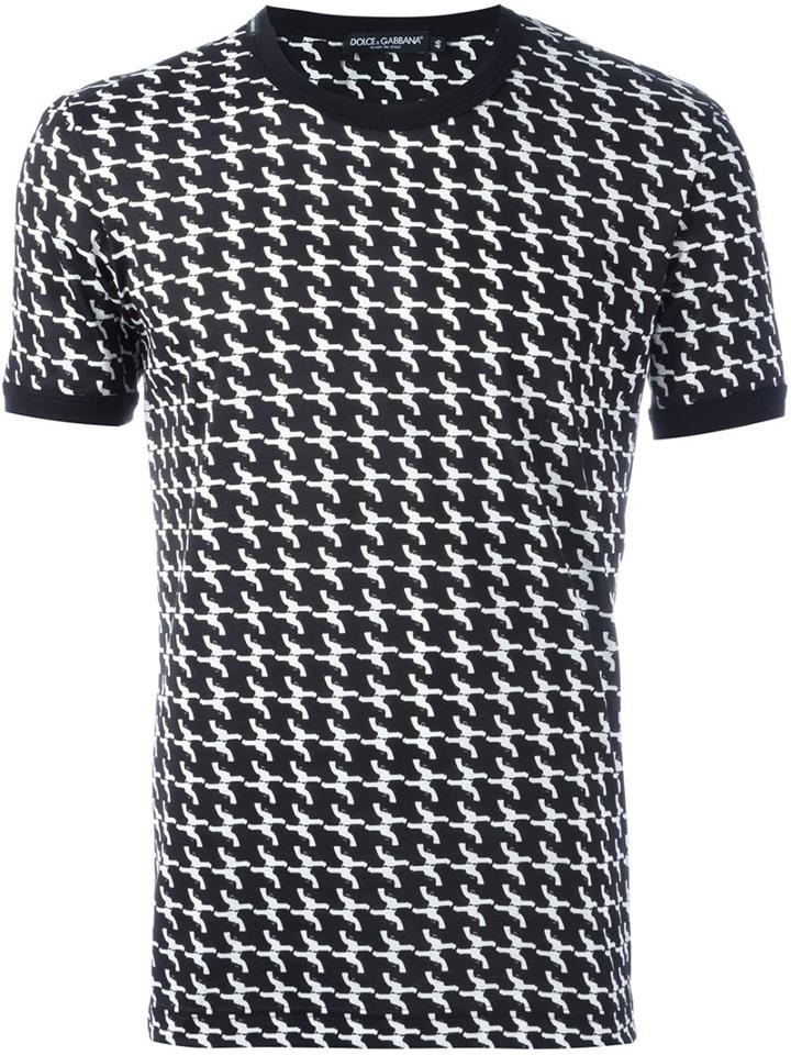 Dolce & Gabbana Gun Print T-shirt, Men's, Size: 54, Black, Cotton