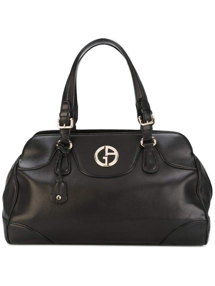 Giorgio Armani Vintage Logo Plaque Tote - Black