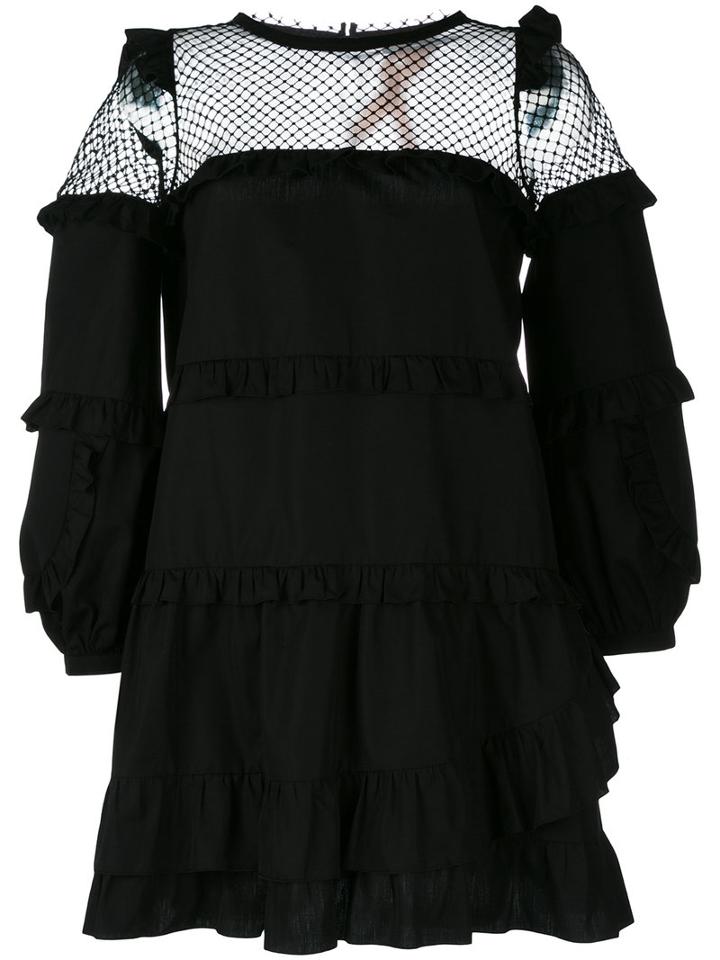 No21 - Sheer Ruffled Shift Dress - Women - Cotton/polyester - 42, Black, Cotton/polyester